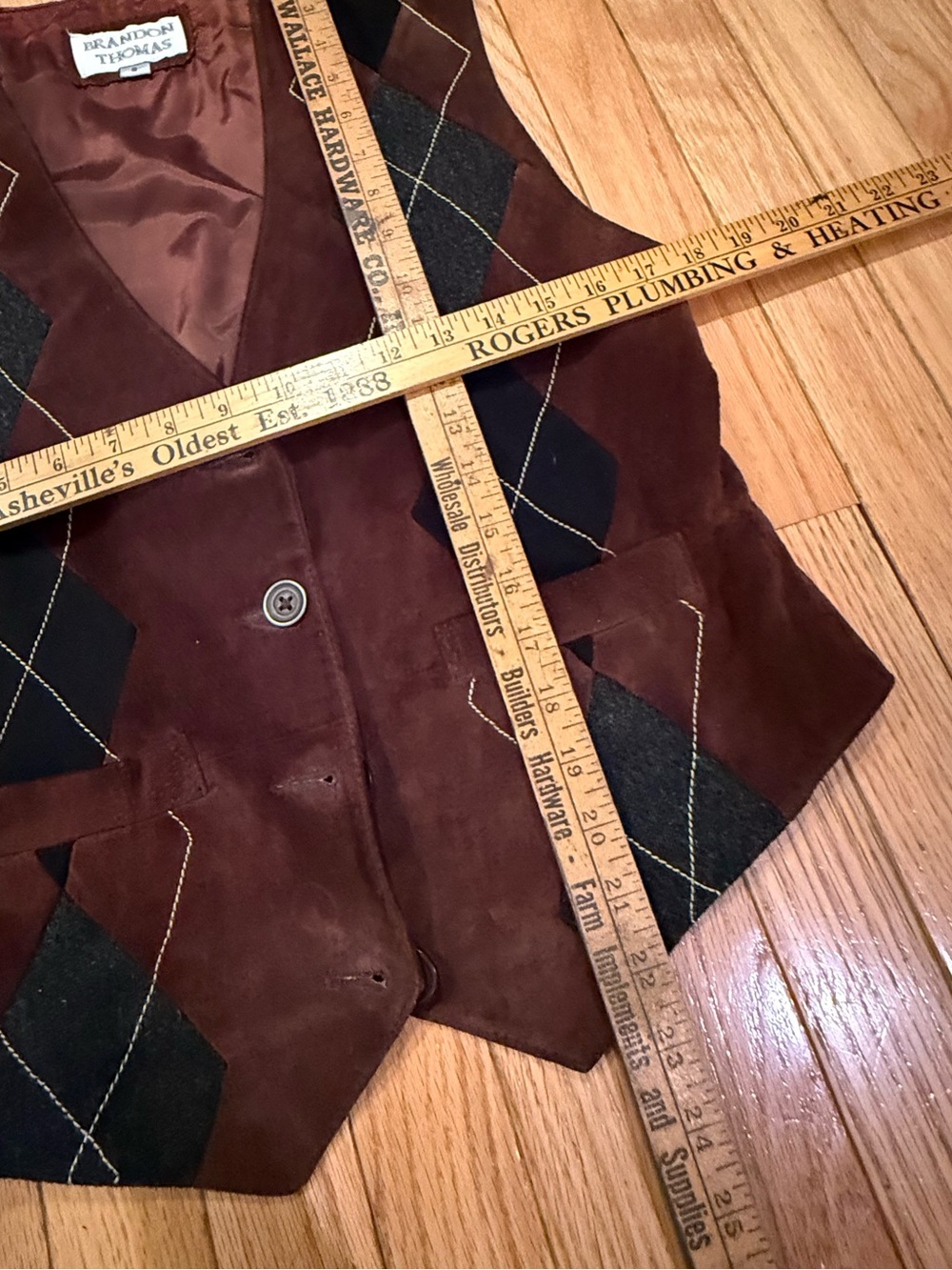 Brandon Thomas Brown Suede Vest Patchwork Wool & contrast suede patches western - Picture 5 of 7
